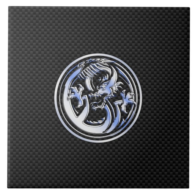 Chrome style Dragon badge on Carbon Fibre Print Tile (Front)
