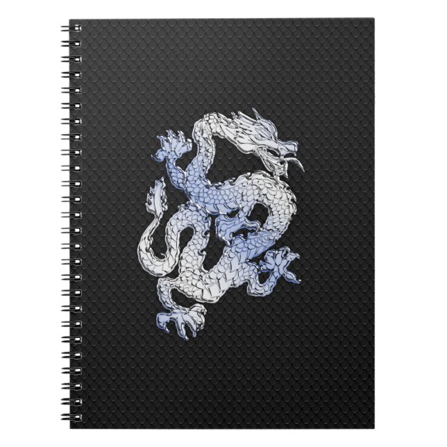 Chrome Style Dragon in Black Snake Skin Print Notebook (Front)