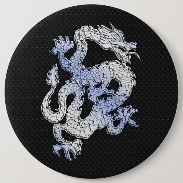 Chrome Style Dragon on Black Snake Skin Print 6 Cm Round Badge (Front)