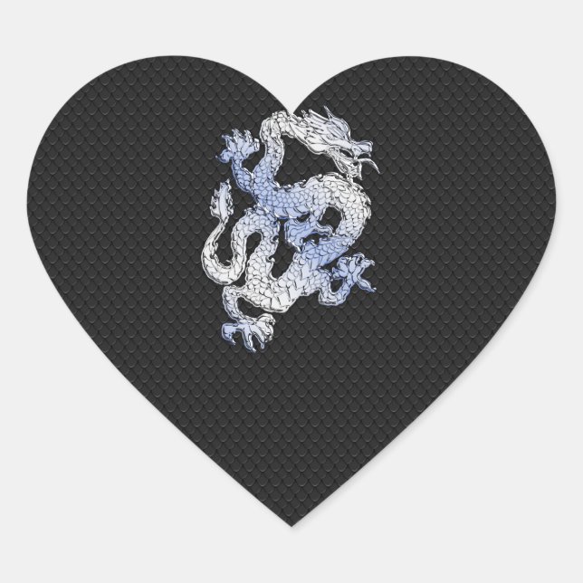 Chrome Style Dragon on Black Snake Skin Print Heart Sticker (Front)