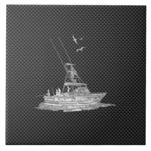 Chrome Style Fishing Boat on Carbon Fibre Ceramic Tile