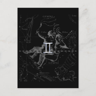 Chrome Style Gemini Zodiac Sign on Hevelius Postcard