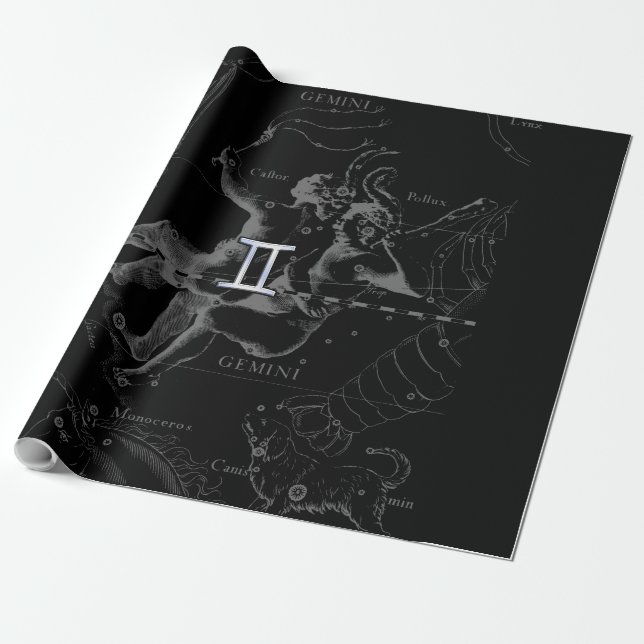 Chrome Style Gemini Zodiac Sign on Hevelius Wrapping Paper (Unrolled)