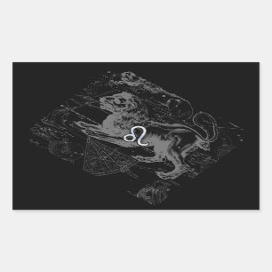 Chrome Style Leo Zodiac Map Hevelius 1690 Rectangular Sticker