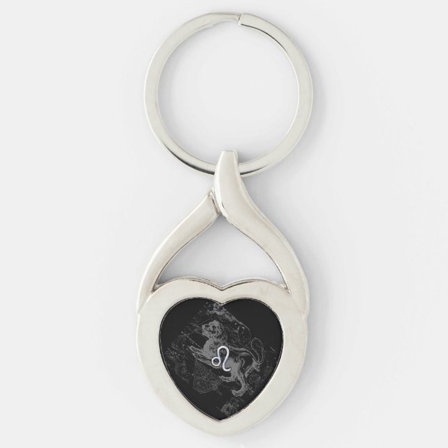 Chrome Style Leo Zodiac Sign on Hevelius Key Ring (Front)