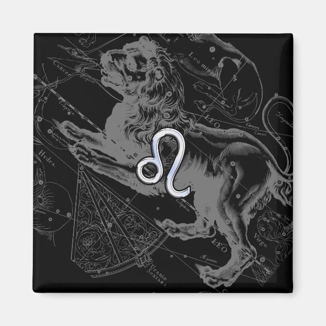 Chrome Style Leo Zodiac Sign on Hevelius Magnet (Front)