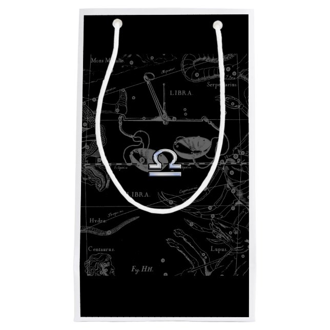 Chrome Style Libra Zodiac Sign on Hevelius Small Gift Bag (Front)