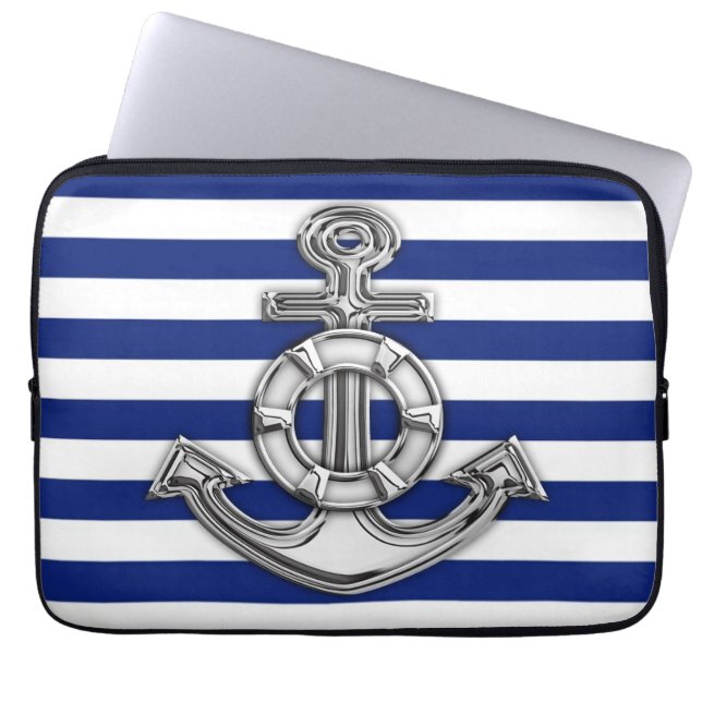 Chrome Style Lifesaver on Blue Stripes Laptop Sleeve (Front)