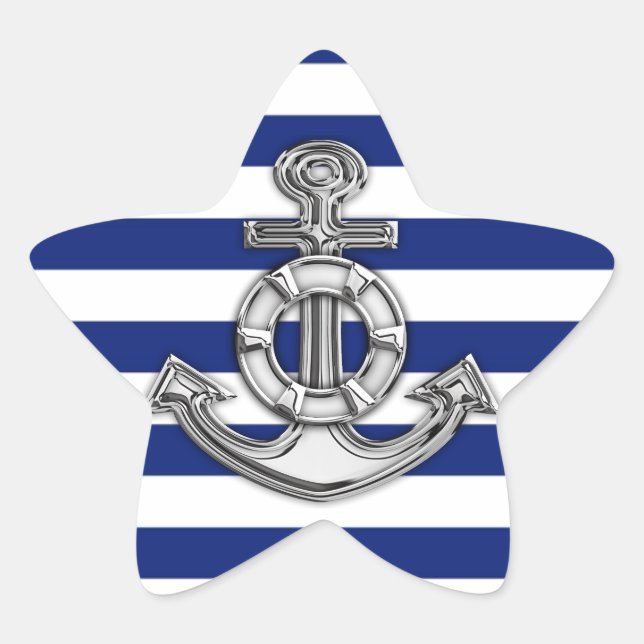 Chrome Style Lifesaver on Nautical Stripes Star Sticker (Front)