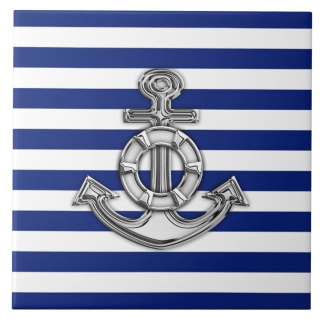 Chrome Style Lifesaver on Nautical Stripes Tile (Front)