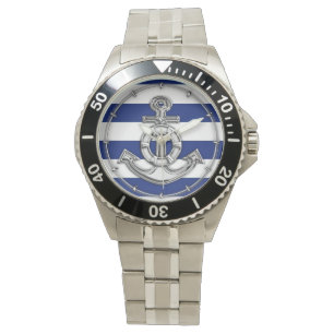 Chrome Style Lifesaver on Nautical Stripes Watch