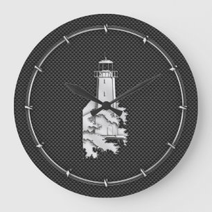 Chrome Style Lighthouse on Carbon Fibre Large Clock