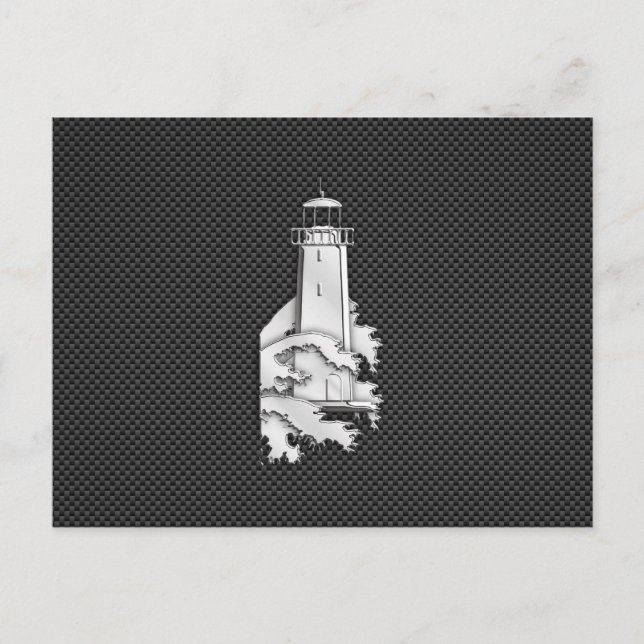 Chrome Style Lighthouse on Carbon Fibre Postcard (Front)