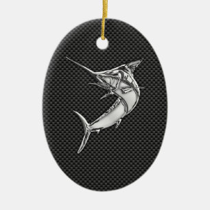 Chrome Style Marlin on Carbon Fibre Ceramic Tree Decoration