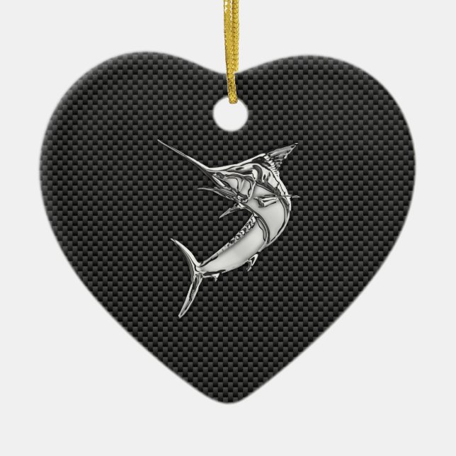 Chrome Style Marlin on Carbon Fibre Ceramic Tree Decoration (Front)