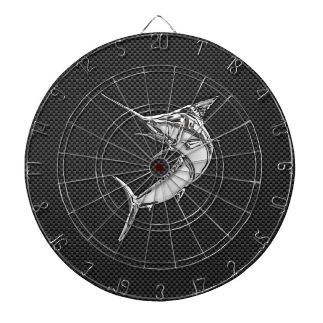 Chrome Style Marlin on Carbon Fibre Dartboard (Front)