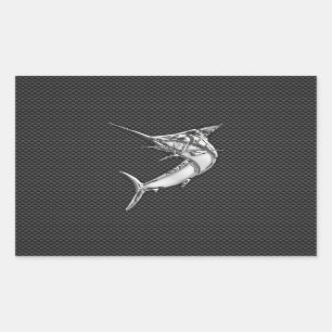 Chrome Style Marlin on Carbon Fibre Rectangular Sticker