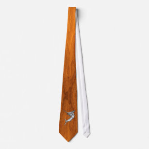 Chrome Style Marlin on Teak Wood Decor Tie