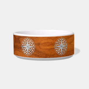 Chrome Style Nautical Compass Star on Teak Veneer Bowl