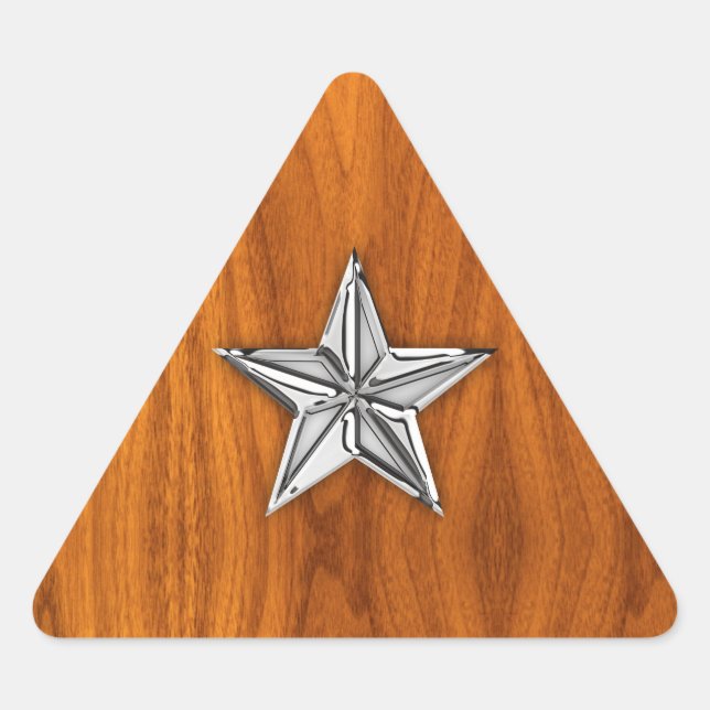 Chrome Style Nautical Star on Teak Veneer Triangle Sticker (Front)