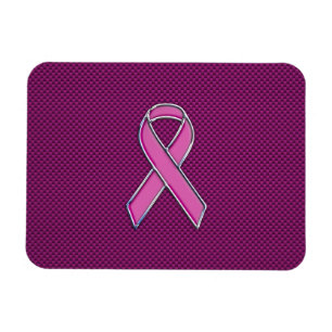 Chrome Style Pink Ribbon Awareness Carbon Fibre Magnet