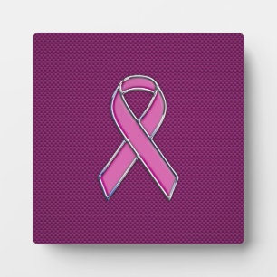 Chrome Style Pink Ribbon Awareness Carbon Fibre Plaque