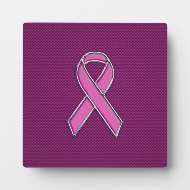 Chrome Style Pink Ribbon Awareness Carbon Fibre Plaque (Front)