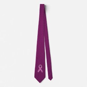 Chrome Style Pink Ribbon Awareness Carbon Fibre Tie