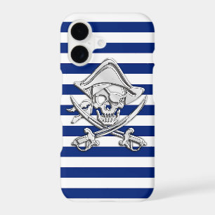 Chrome Style Pirate on Nautical Stripes
