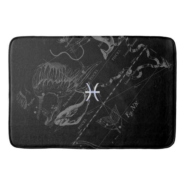 Chrome Style Pisces Zodiac Sign on Hevelius Bath Mat (Front)
