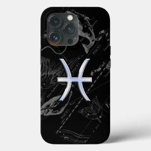 Chrome Style Pisces Zodiac Symbol on Hevelius iPhone 13 Pro Case