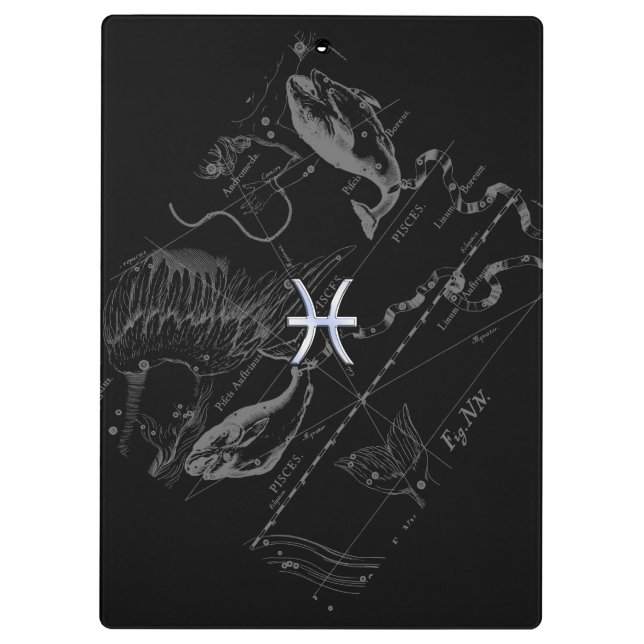 Chrome Style Pisces Zodiac Symbol on Hevelius Clipboard (Back)