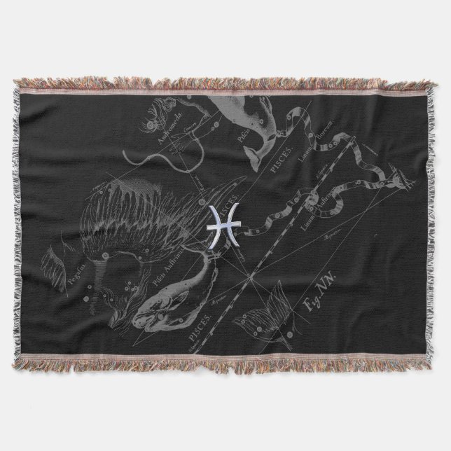Chrome Style Pisces Zodiac Symbol on Hevelius Throw Blanket (Front)