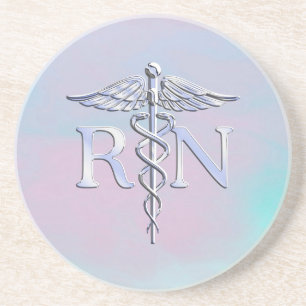 Chrome Style RN Caduceus Medical Mother Pearl Look Coaster