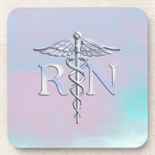 Chrome Style RN Caduceus Medical Mother Pearl Look Coaster