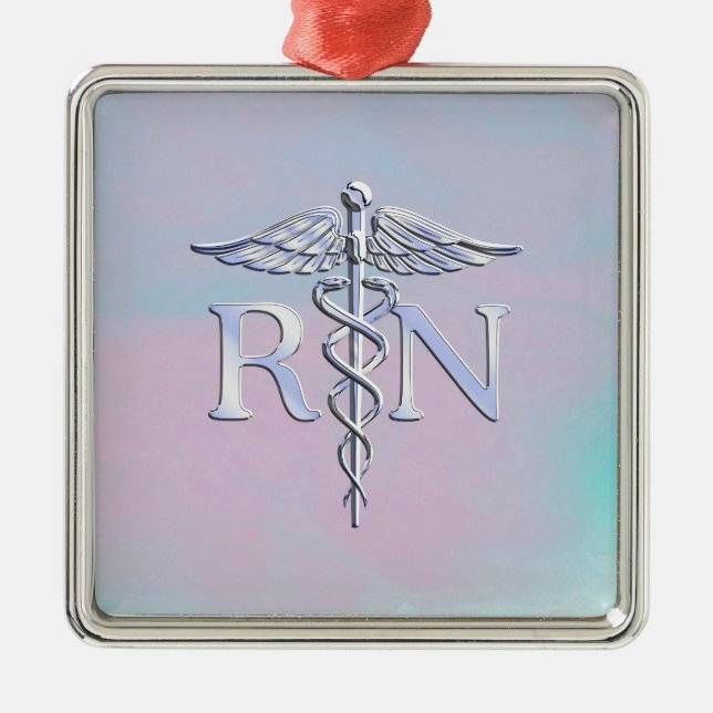 Chrome Style RN Caduceus Medical Mother Pearl Look Metal Tree Decoration (Front)