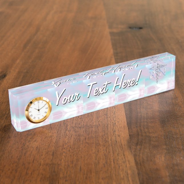 Chrome Style RN Caduceus Medical Mother Pearl Look Nameplate (Side)