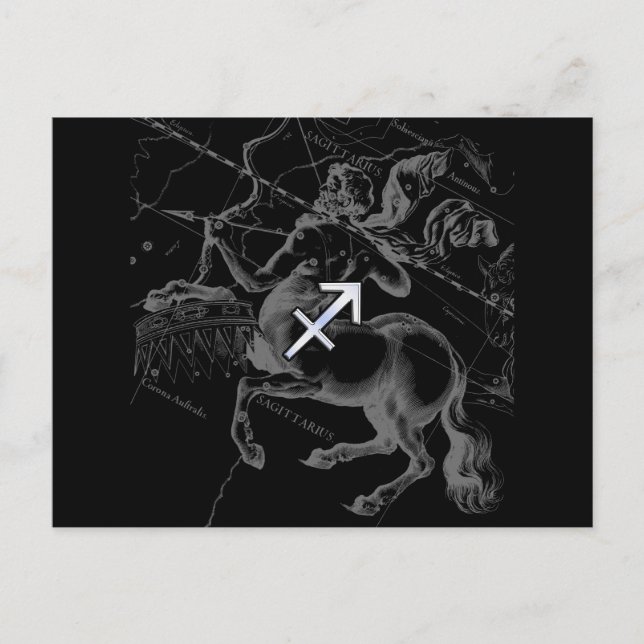 Chrome Style Sagittarius Zodiac Sign on Hevelius Postcard (Front)