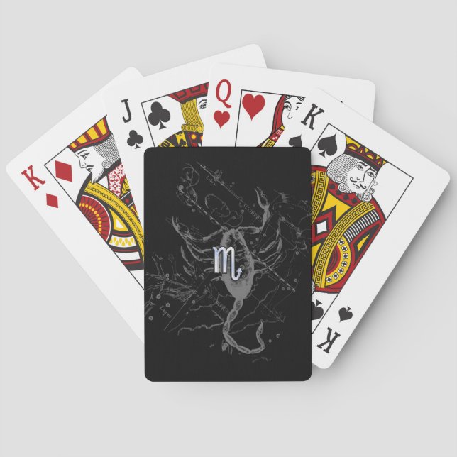 Chrome Style Scorpio Zodiac Symbol on Hevelius Playing Cards (Back)