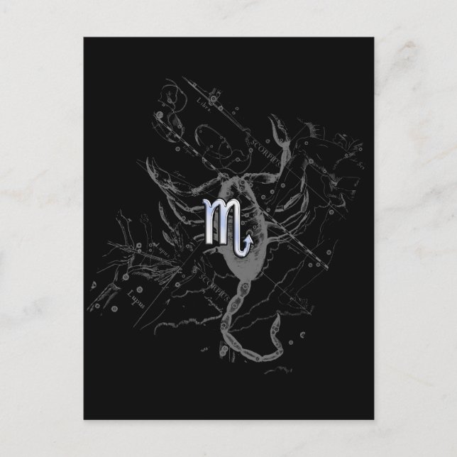 Chrome Style Scorpio Zodiac Symbol on Hevelius Postcard (Front)