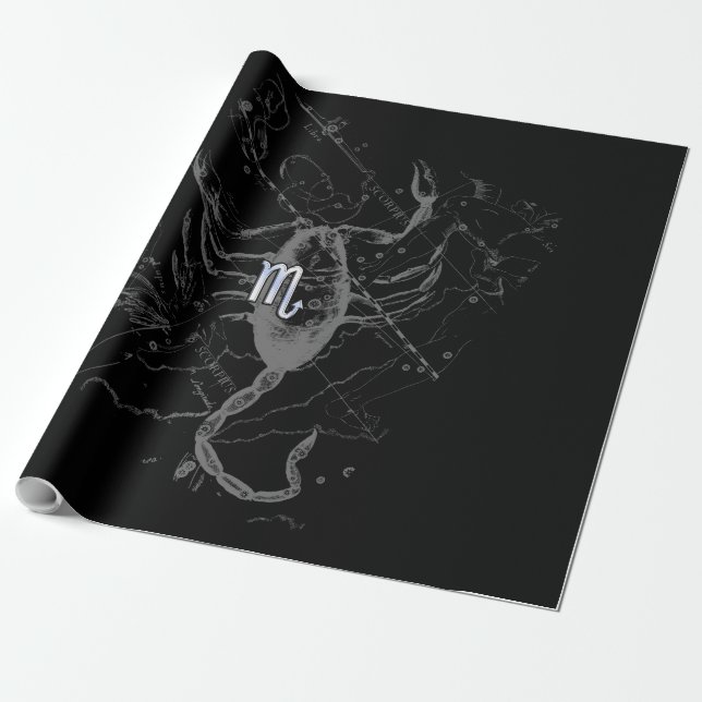 Chrome Style Scorpio Zodiac Symbol on Hevelius Wrapping Paper (Unrolled)