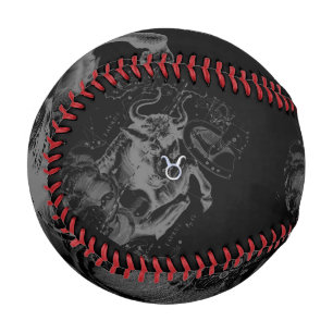 Chrome Style Taurus Zodiac Sign on Hevelius Black Baseball