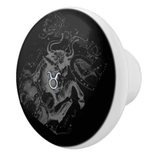 Chrome Style Taurus Zodiac Sign on Hevelius Black Ceramic Knob