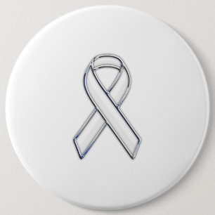 Chrome Style White Ribbon Awareness 6 Cm Round Badge