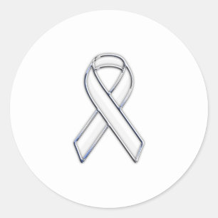 Chrome Style White Ribbon Awareness Classic Round Sticker