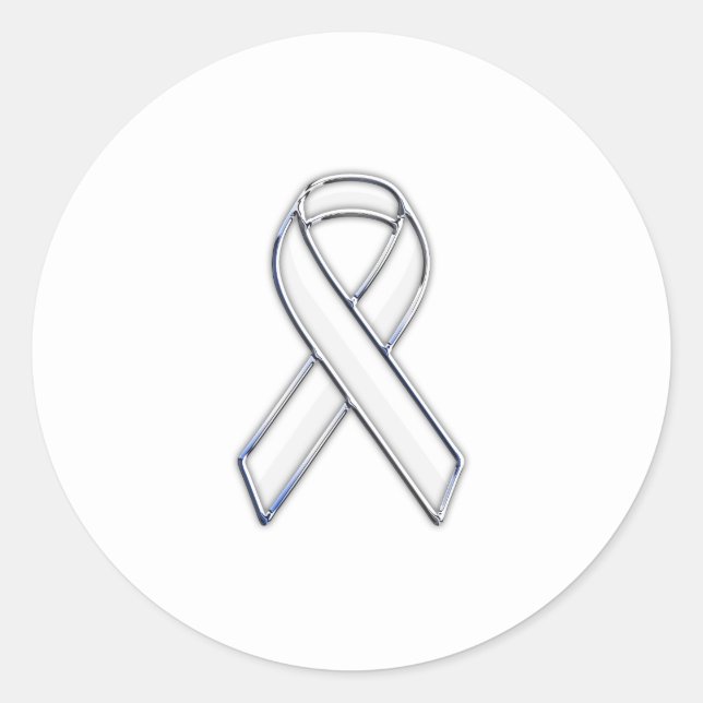 Chrome Style White Ribbon Awareness Classic Round Sticker (Front)