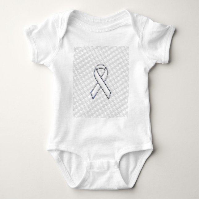 Chrome Style White Ribbon Awareness Houndstooth Baby Bodysuit (Front)