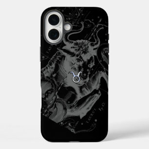Chrome Taurus Zodiac Sign on Hevelius Style iPhone 16 Plus Case