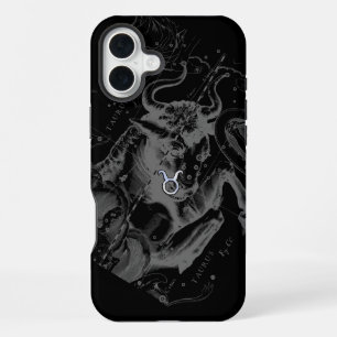 Chrome Taurus Zodiac Sign on Hevelius Style iPhone 16 Plus Case