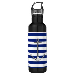 Chrome Thin Anchor on Nautical Stripes 710 Ml Water Bottle